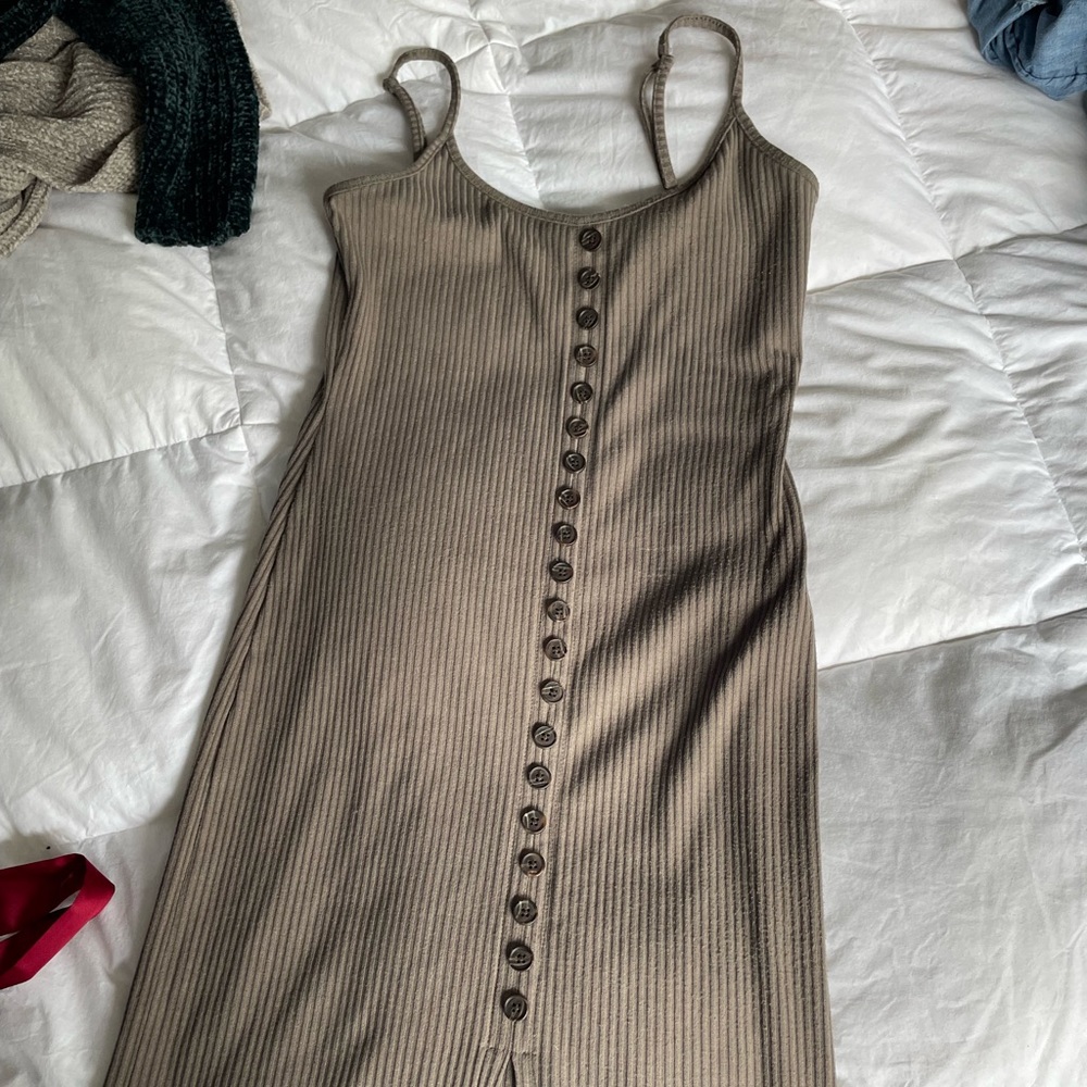 Midi neutral button down dress